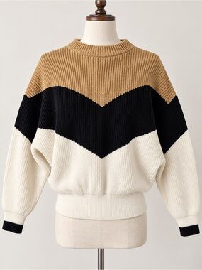 GRACE + KARMA Colorblock Chevron Chunky Knit Sweater Size M